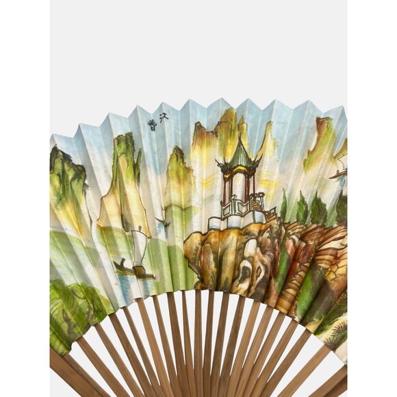 Hand-Painted Decorative Folding Hand Fan Chinese Landscape Paper & Bamboo 18" - Picture 4 of 9